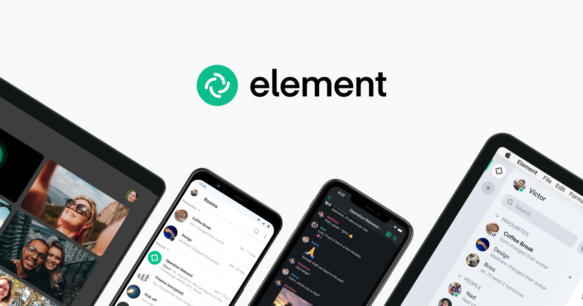 Element group video messenger | Group chat | Team communication productivity app | Matrix open network | Decentralized end-to-end encryption